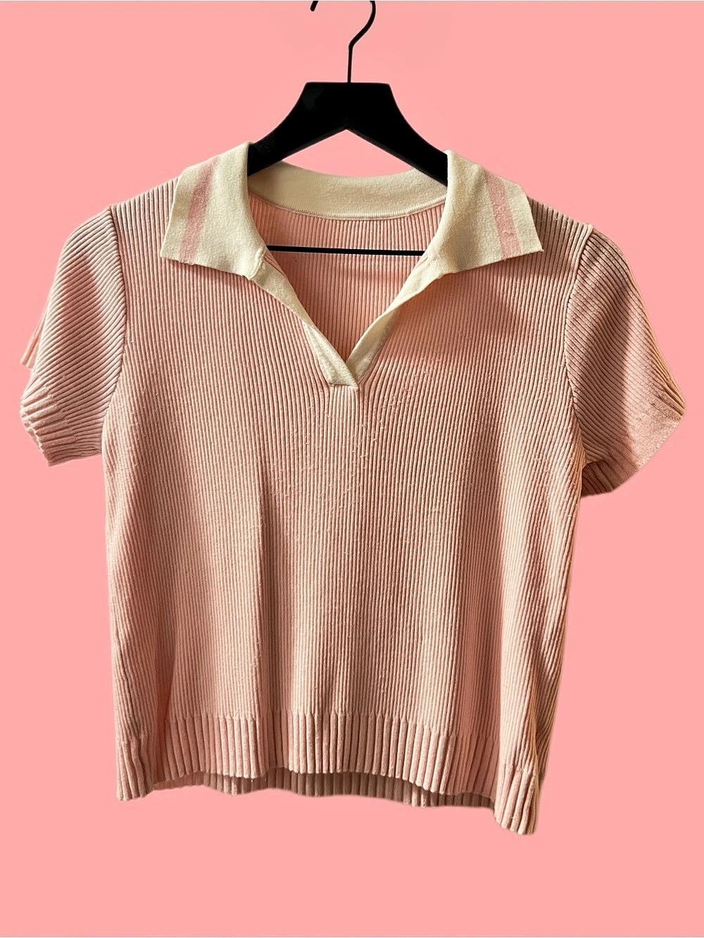 Striped Collared Top in Pink & Cream Like New
